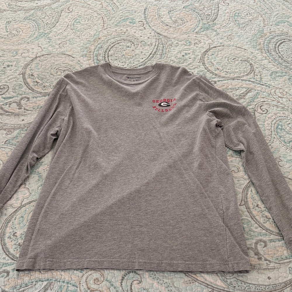 Gray Georgia Long Sleeve Shirt with Red Logo
